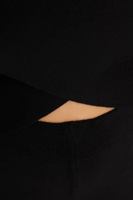 Black Double Breasted Knitwear Bottom Top Suit Tbbaw23cp00029