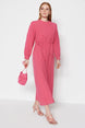 Fuchsia Belted Front One-piece Cotton Woven Dress Tctss23eb00360