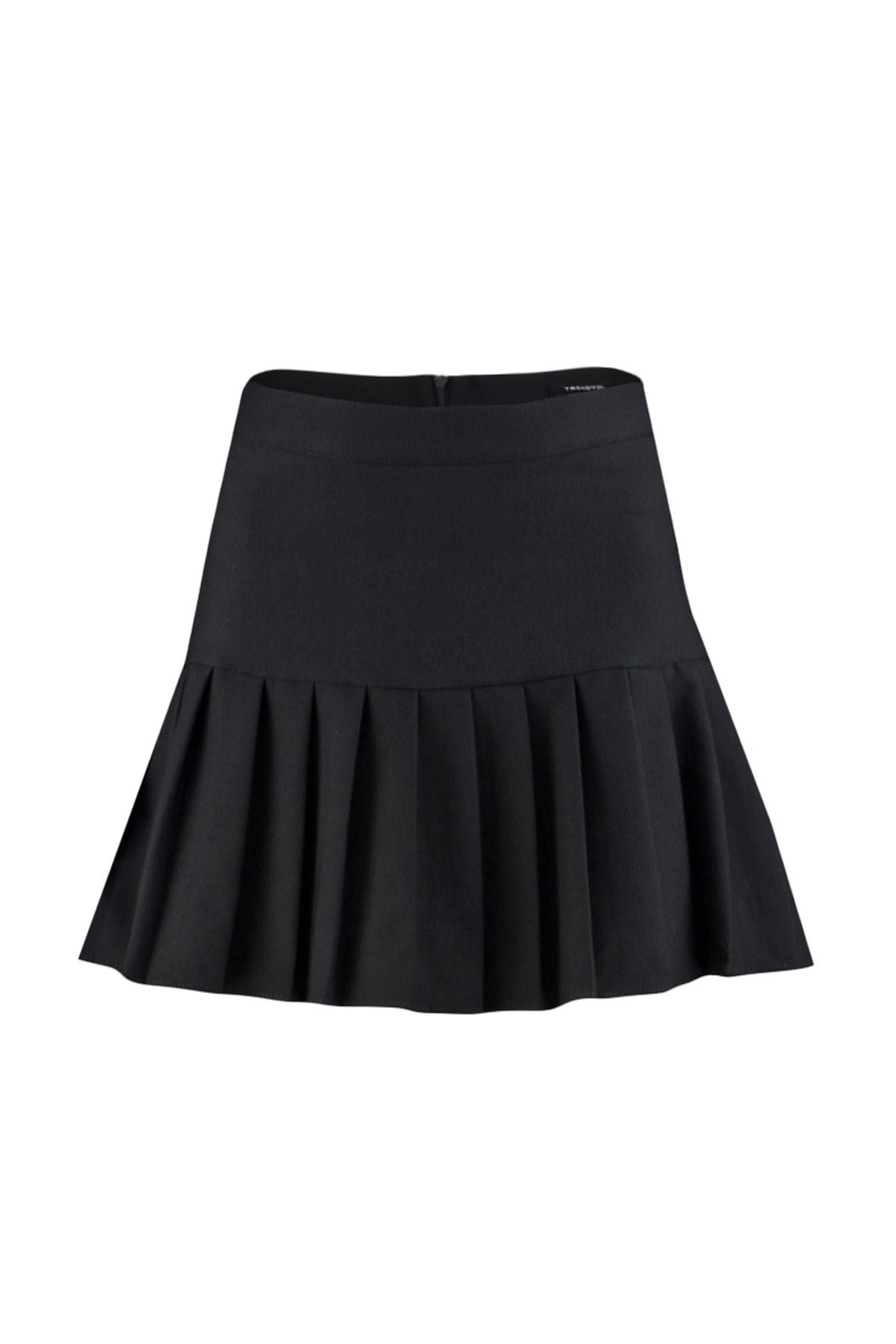 Black Pleated Mini Woven Skirt Twoaw23et00059