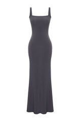 Black Thick Strappy Fitted/body Fit Flexible Knitted Maxi Pencil Dress Twoss24el00137