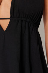 Black Mini Woven Back Neckline Beach Dress Tbess23el00061