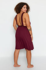 Burgundy Knitted Lace Nightgown Tbbss22gc0050