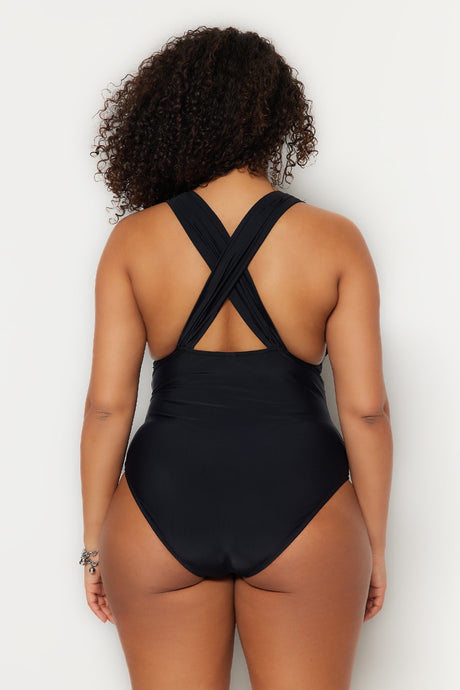 Black Deep V Back Cross Swimsuit Tbbss23am00000