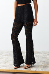 Black Lace Flare/spanish Leg Stretch Knit Pants Twoss24pl00095