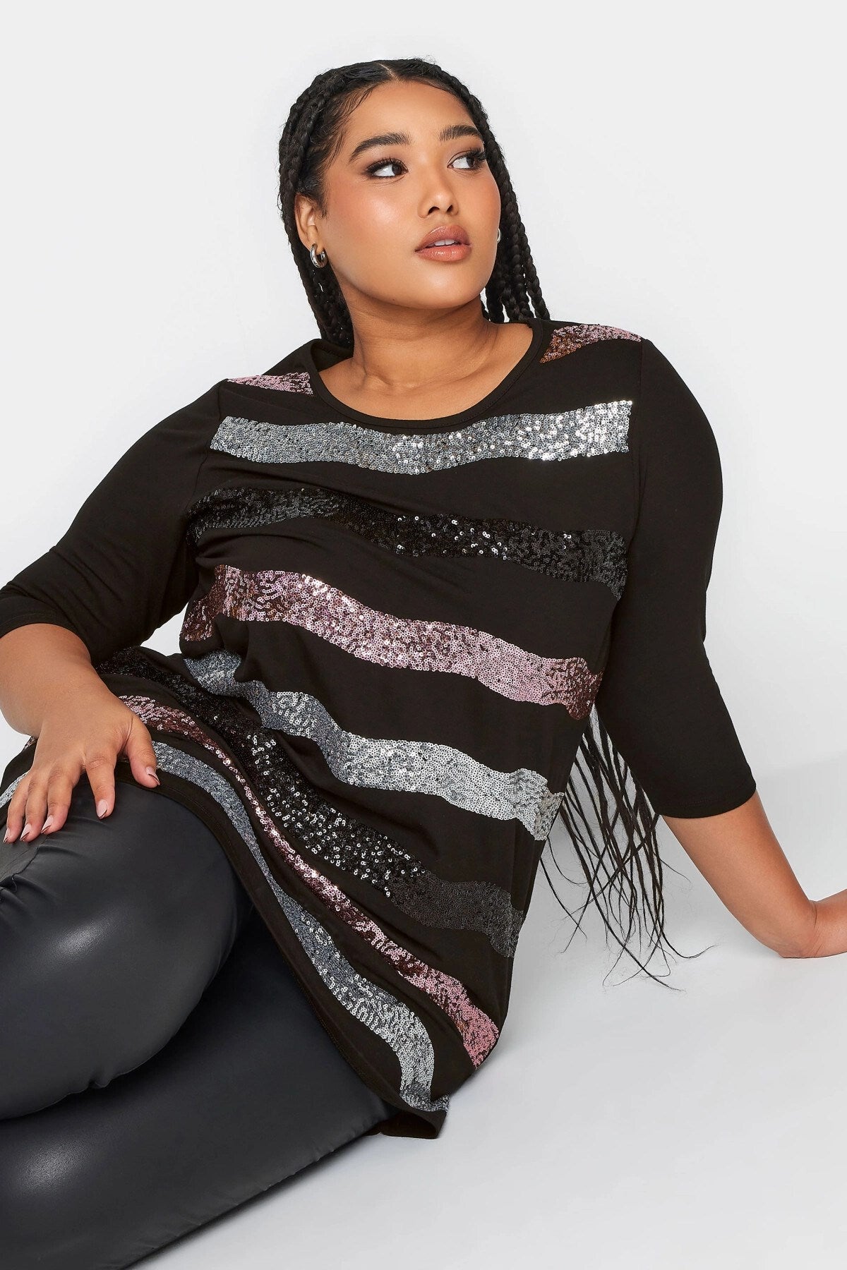 Plus Size Crew Neck Sequin Embroidered Half Sleeve Blouse 302554 Byk-23y-302555