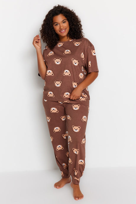 Anthracite Teddy Bear Pattern Knitted Pajama Set Tbbaw23ai00039