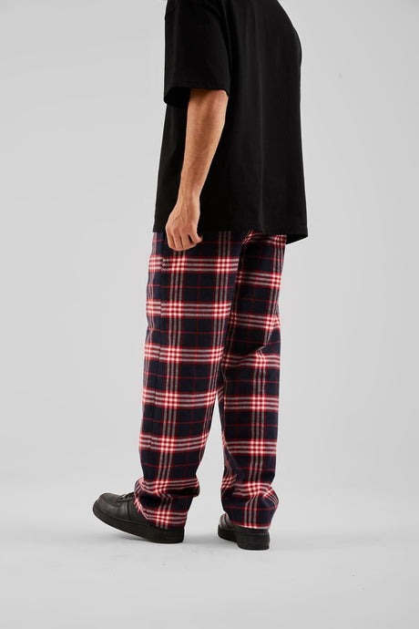 Plaid Pattern Waist Elastic Black Pajamas Flaw-211-004-002