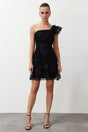 Black Single Sleeve Skater/waist Lace Chic Evening Dress Tprss24el00155