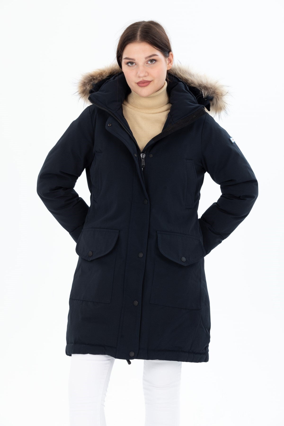 Women's Long Removable Fur Hooded Padded Windproof Water Repellent Inflatable Coat 8645 Gfx8645