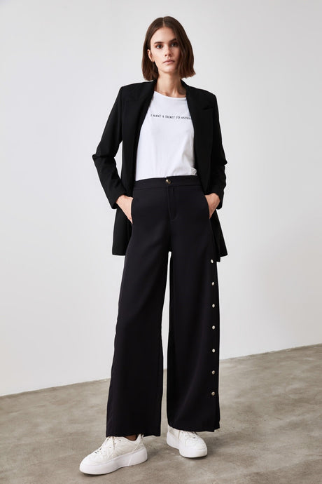 Stone Wide Leg/wide Leg Sides Buttoned Woven Pants Twoss20pl0398