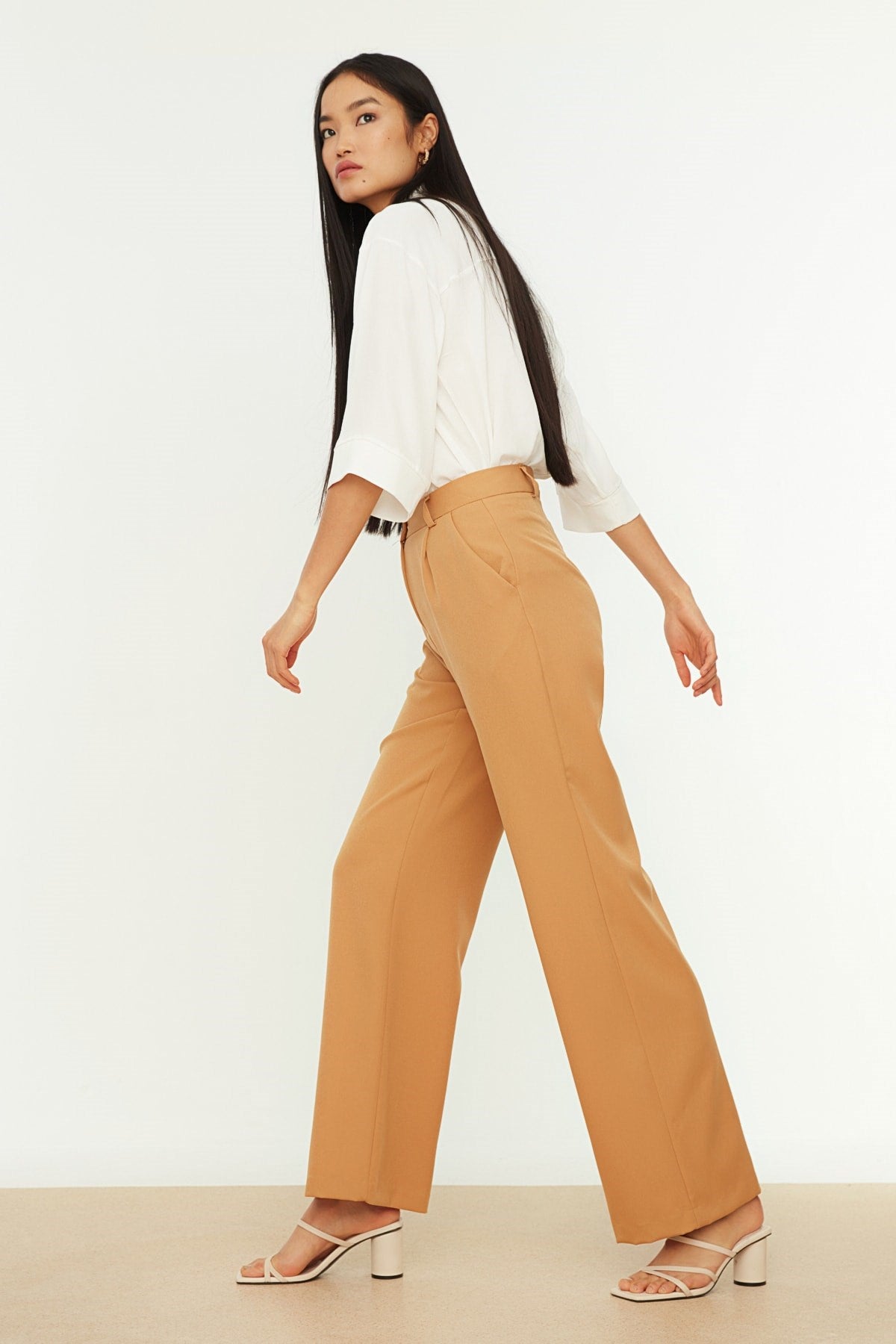 Brown High Waist Wide Leg/wide Leg Pleated Woven Pants Twoaw21pl0076