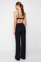 Black Woven Shiny Stone Pants Tprss24pl00001