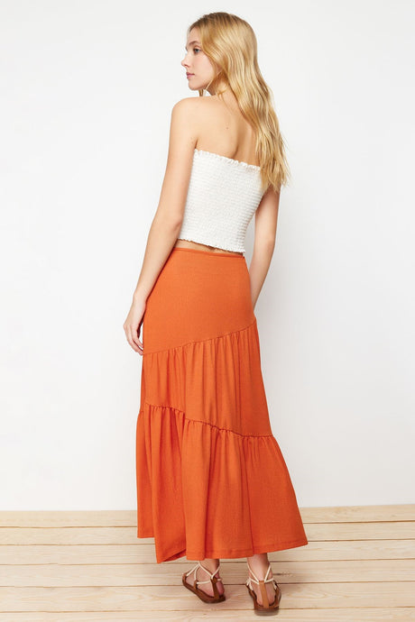 Cinnamon Muffle/textured Flared Maxi Ruffle Flexible Knitted Skirt Twoss24et00090