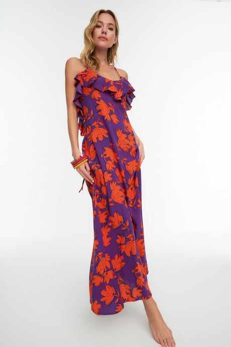 Floral Print Maxi Woven Ruffle Beach Dress Tbess19wy0004