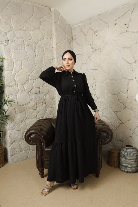 Cotton Shirt Collar Loose Hijab Dress Rge100