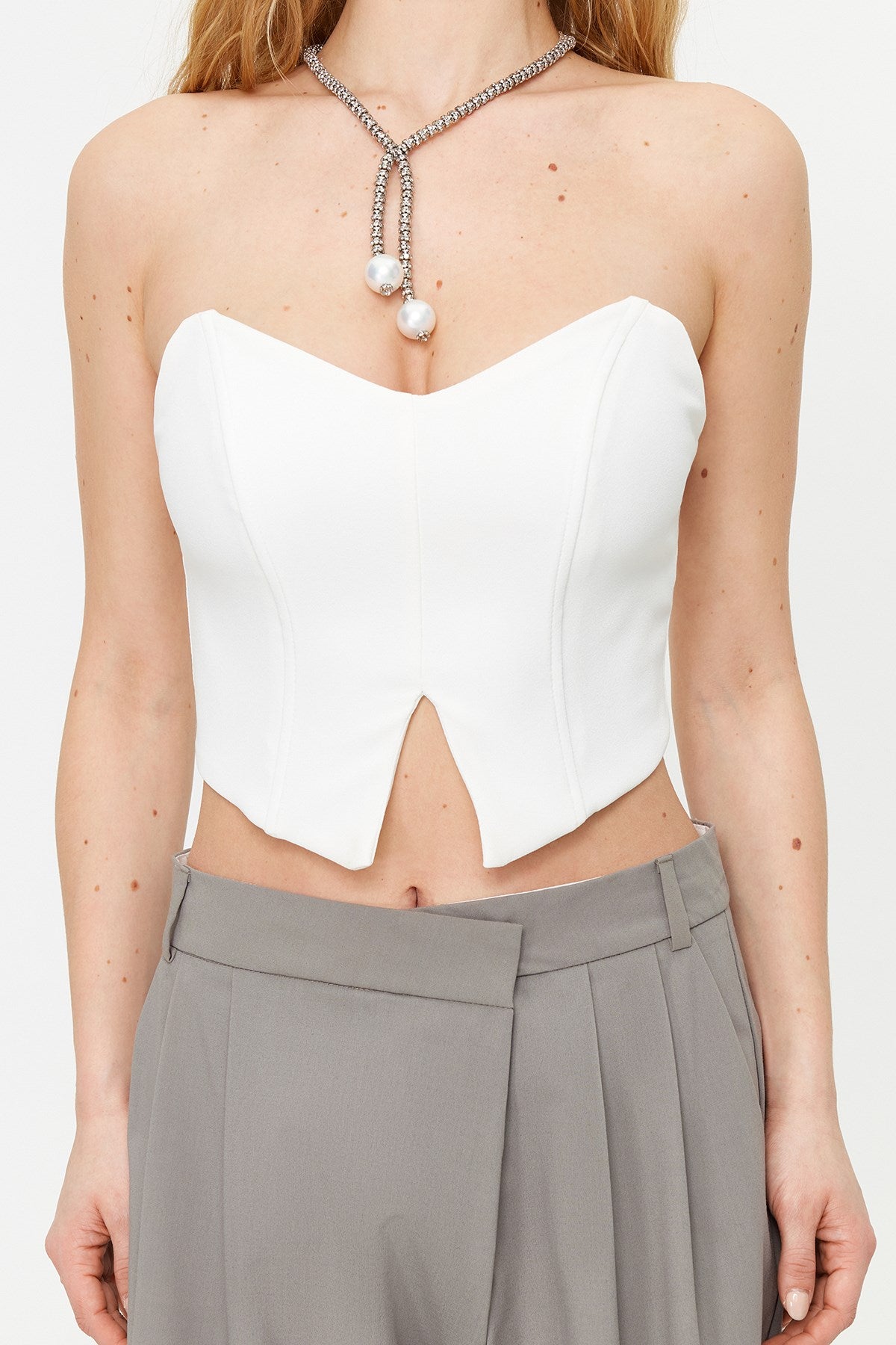 Bridal White Crop Woven Bustier Tprss24bs00001