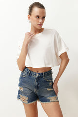 Blue Ripped Denim Shorts & Bermuda Twoss24sr00160