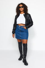 Black High Waist A Shape Denim Skirt Tbbaw23az00042