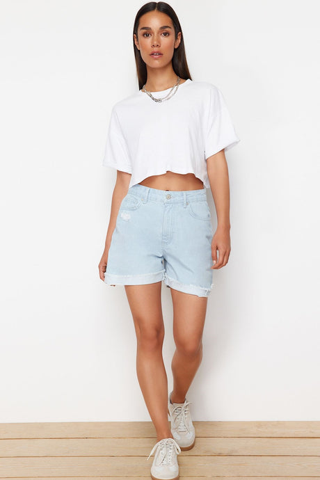 Light Blue Ripped Denim Shorts & Bermuda Twoss24sr00113