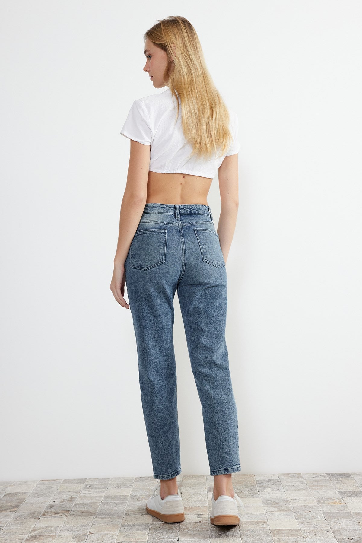 Blue More Sustaniable High Waist Slim Mom Jeans Twoss24je00083