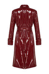 Burgundy Shiny Belted Trench Coat Twoaw24tr00067