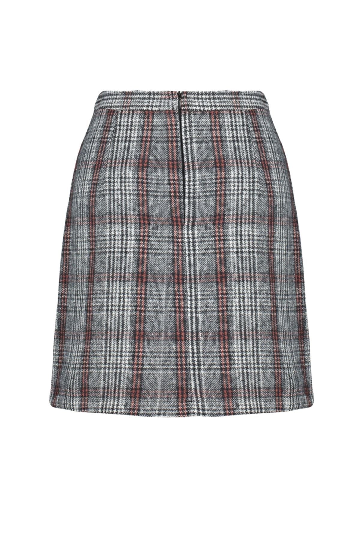 Black Plaid Cashmere Fabric Mini Woven Skirt Twoaw20et0120