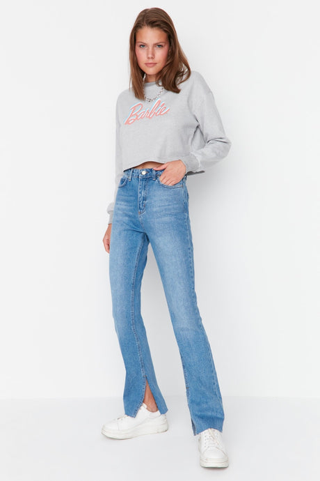 Blue Slit High Waist Flare Jeans Twoaw22je0382