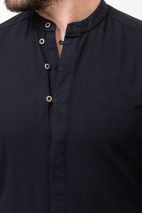 Patterned Navy Blue Color Slim Fit Dominant Collar Long Sleeve Linen Men's Shirt 37780.23y