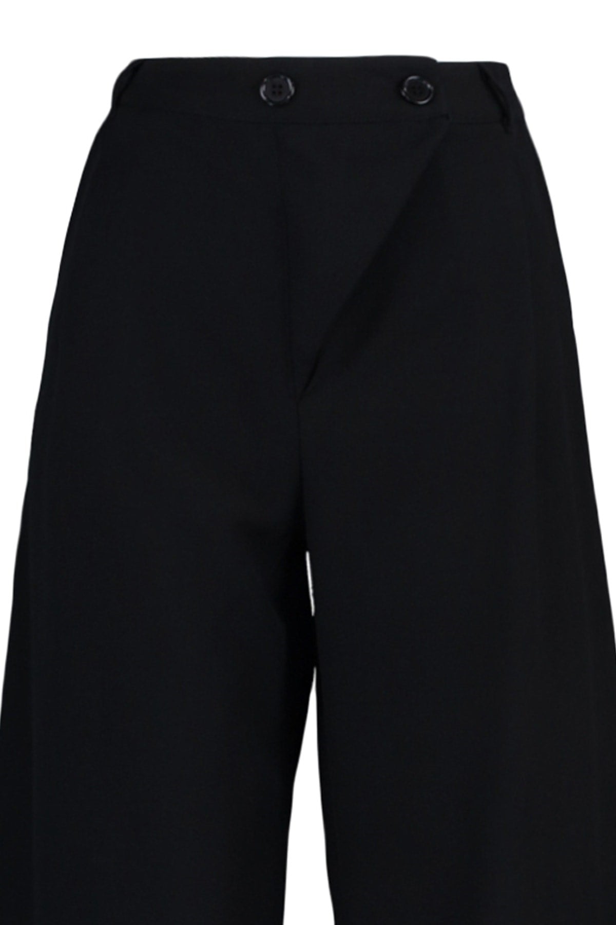 Black Double Button Asymmetric Patched Woven Pants Tbbaw23ar00038