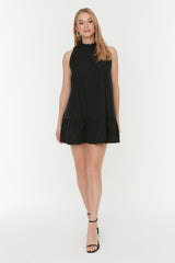 Black Casual Cut Sleeveless Mini Woven Dress Twoss22el00139