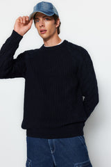 Grey Mens Men Regular Fit Crew Neck Hair Weave Detailed Knitwear Sweater Tmnaw22kz2059