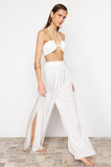 Ecru Woven Slit Pants Tbess24pl00013