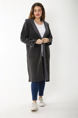 Women's Plus Size Smoked Front Zipper Hooded Unlined Faux Leather Garnished Coat 65n37179