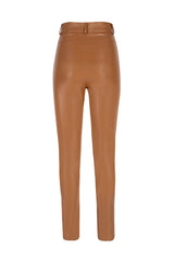 Women's Khaki Front Stitch Detailed, Leg Part Zipper Pocketless Women's Leather Pants Lg-oz150dr