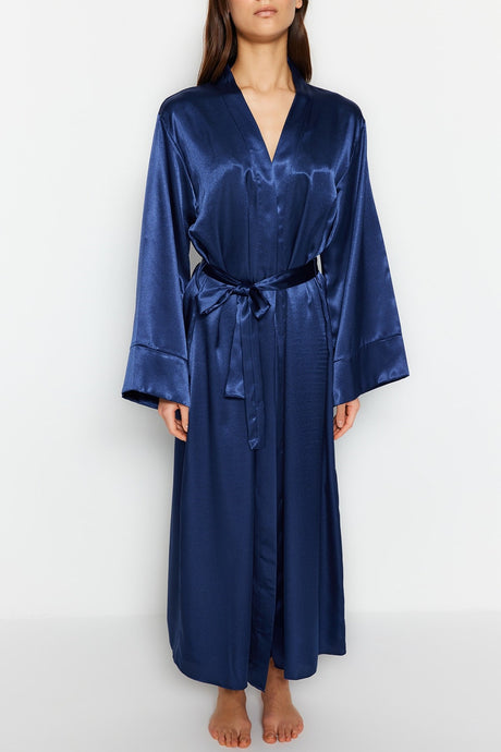 Indigo Belted Satin Woven Dressing Gown Thmss23sb00006