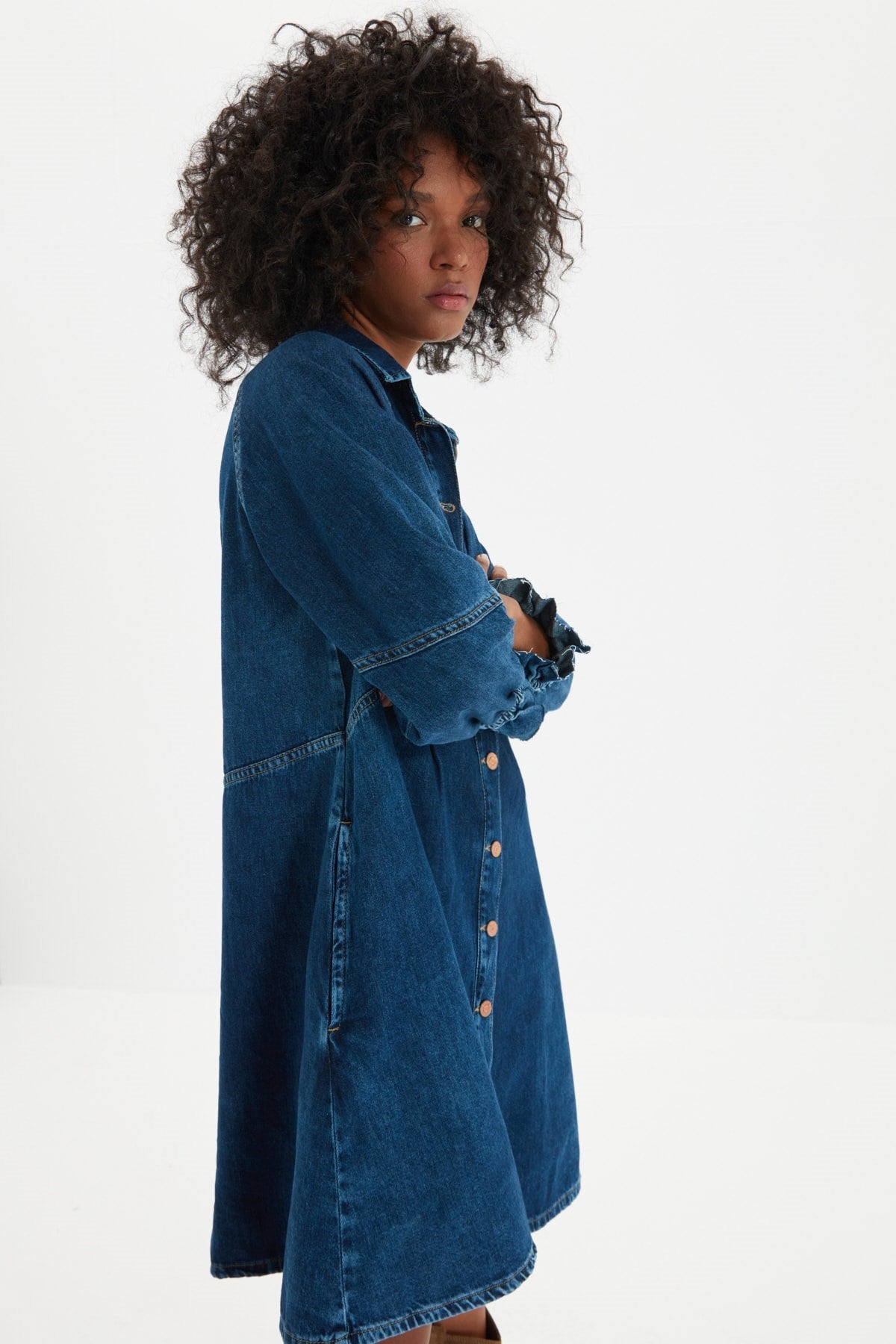 Blue Stitching Detailed Oversize Denim Dress Twoaw22el0072