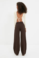 Brown Wide Leg Wide Leg Pleated Woven Pants Twoaw22pl0475