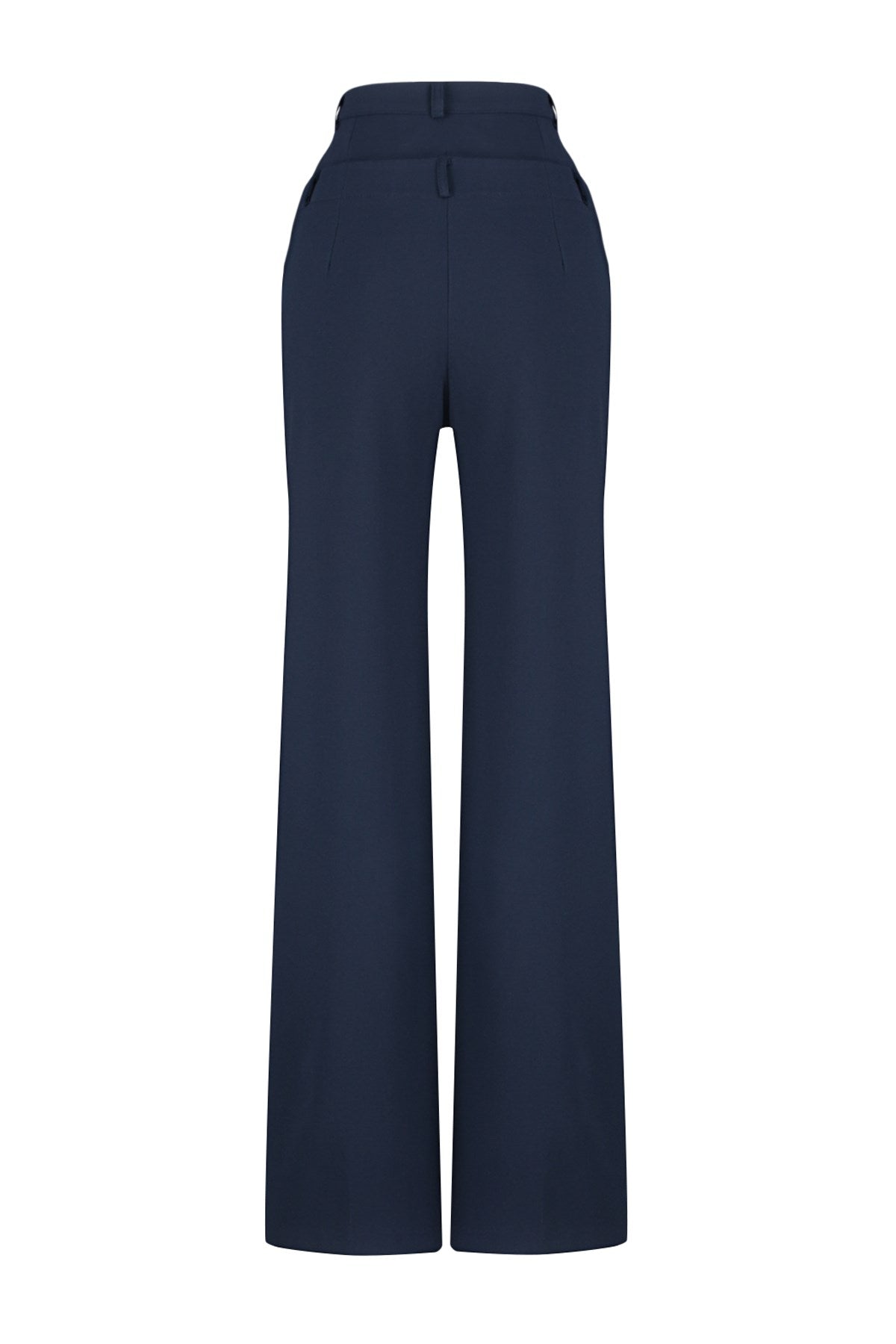 Navy Blue Straight/straight Cut Polyviscose Waist Detailed Woven Pants Twoss24pl00078