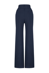 Navy Blue Straight/straight Cut Polyviscose Waist Detailed Woven Pants Twoss24pl00078