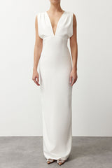 White Deep V Neck Woven Long Elegant Evening Dress Tprss24ae00147