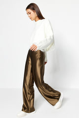 Khaki Premium Satin Wideleg/wide Leg Knit Pants Twoaw24pl00064