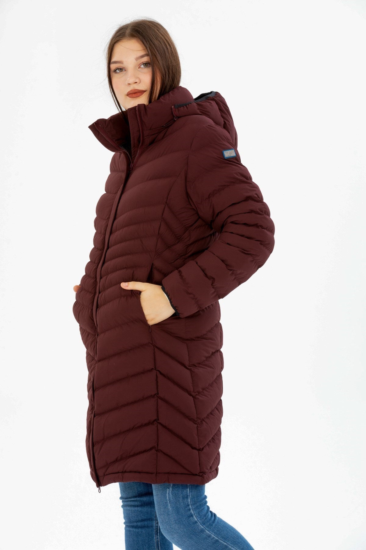 Women Long Removable Hooded Padded Water Repellent Inflatable Coat 8642 Gfx8642