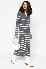 Black Striped Zipper Detailed Knitwear Dress Tctaw24eb00019