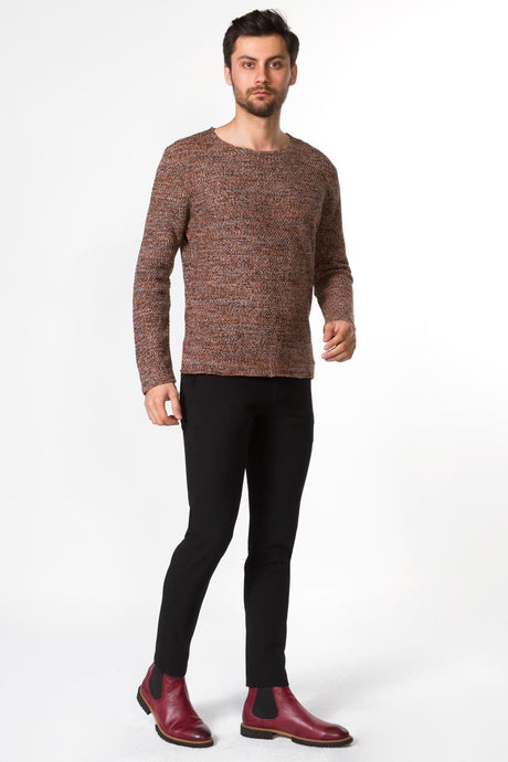 Chiffon Tile Color Slim Fit Long Sleeve Wide Crew Neck Men's Sweater 11301.19k