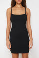 Black Strappy Square Neckline Bodycone/body Fitting Flexible Knitted Mini Pencil Dress Twoss24el0040