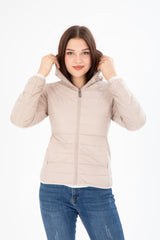 Women Quilted Seasonal Inflatable Coat Fixed Hooded Full Length Zipper 8398 Gfx8398