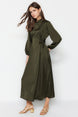 Khaki Waist British Satin Evening Dress Tctss23db00037