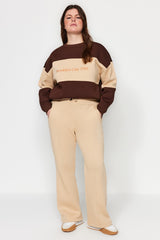 Beige Thick Inner Polarity Knitted Sweatpants Tbbaw24aj00000