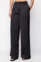 Black Loose Leg Satin Pants Tprss24pl00005