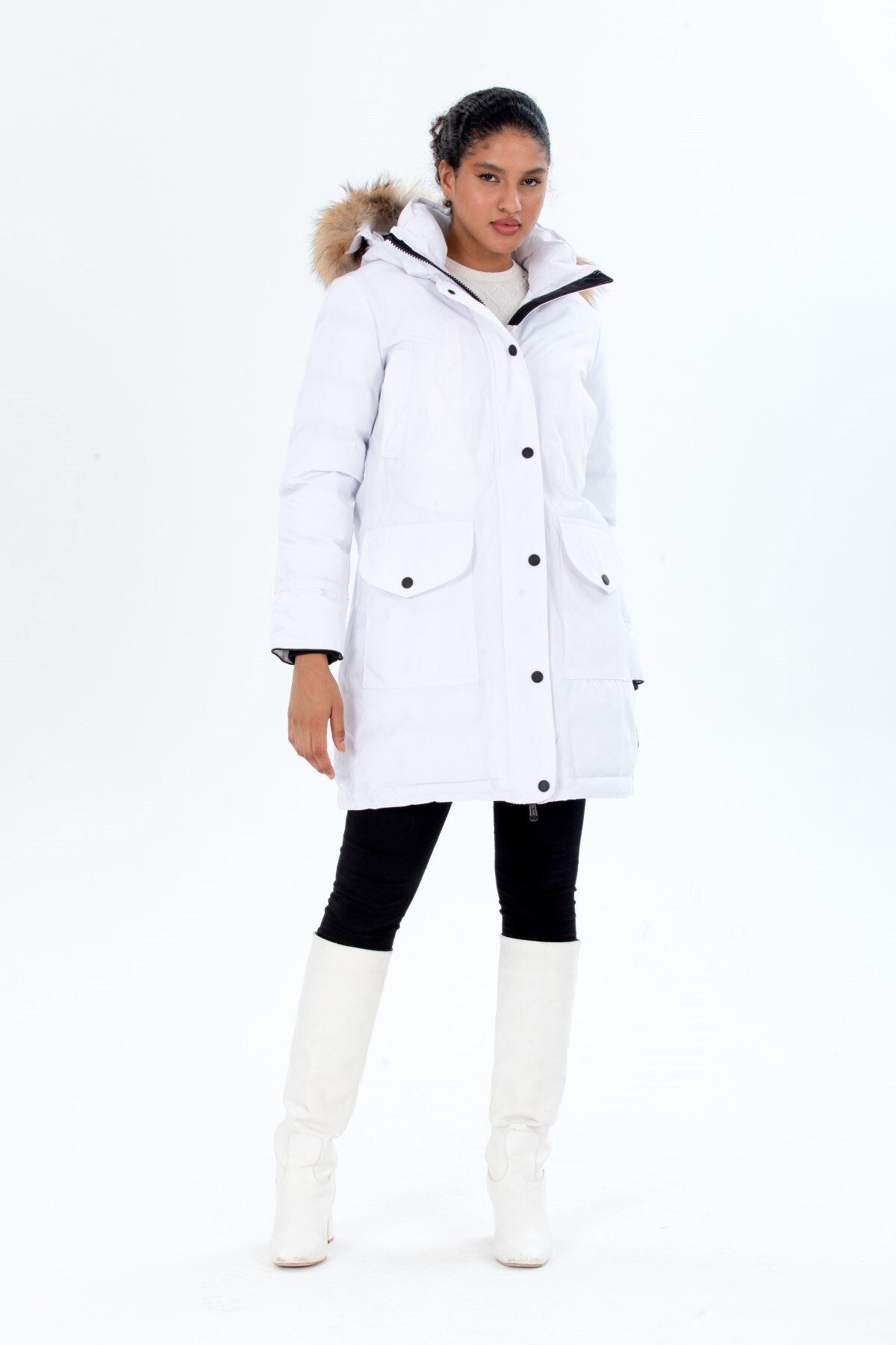 Women's Long Removable Fur Hooded Padded Windproof Water Repellent Inflatable Coat 8645 Gfx8645